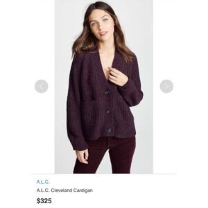 A.L.C. Burgundy Cleveland V-Neck Ribbed-Knit Cardigan Size M Retail$325